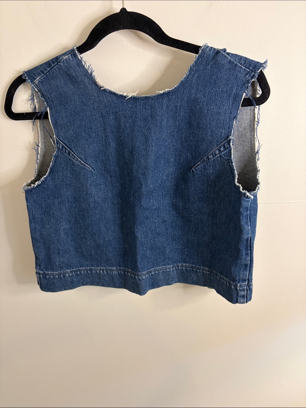 Raw-Edge Denim Crop Top - Blue
